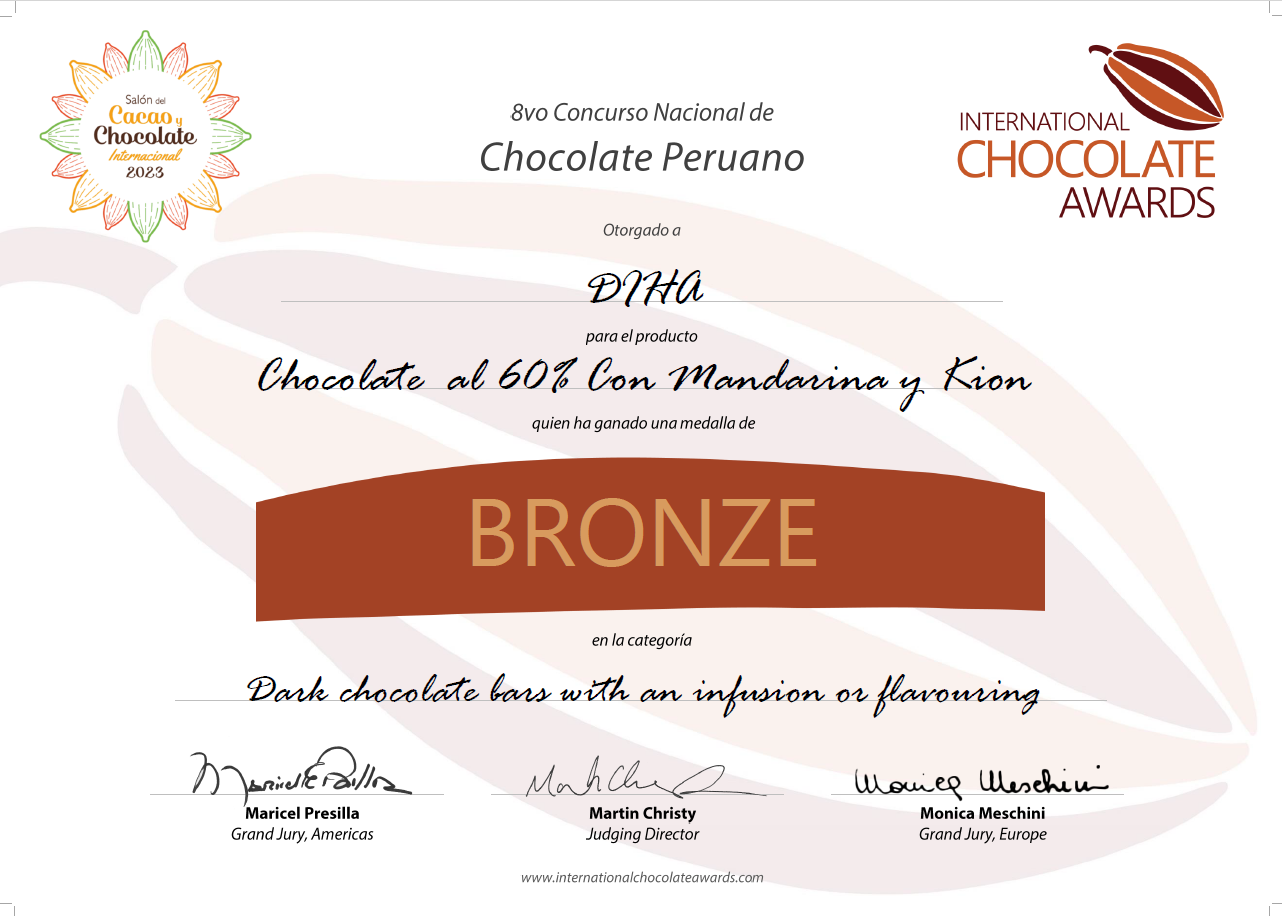 Certificado 2024 - Chocolate al 60% con mandarina y kion