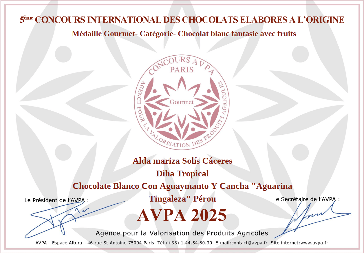 Certificado 2025 - Chocolate blanco con aguaymanto y cancha